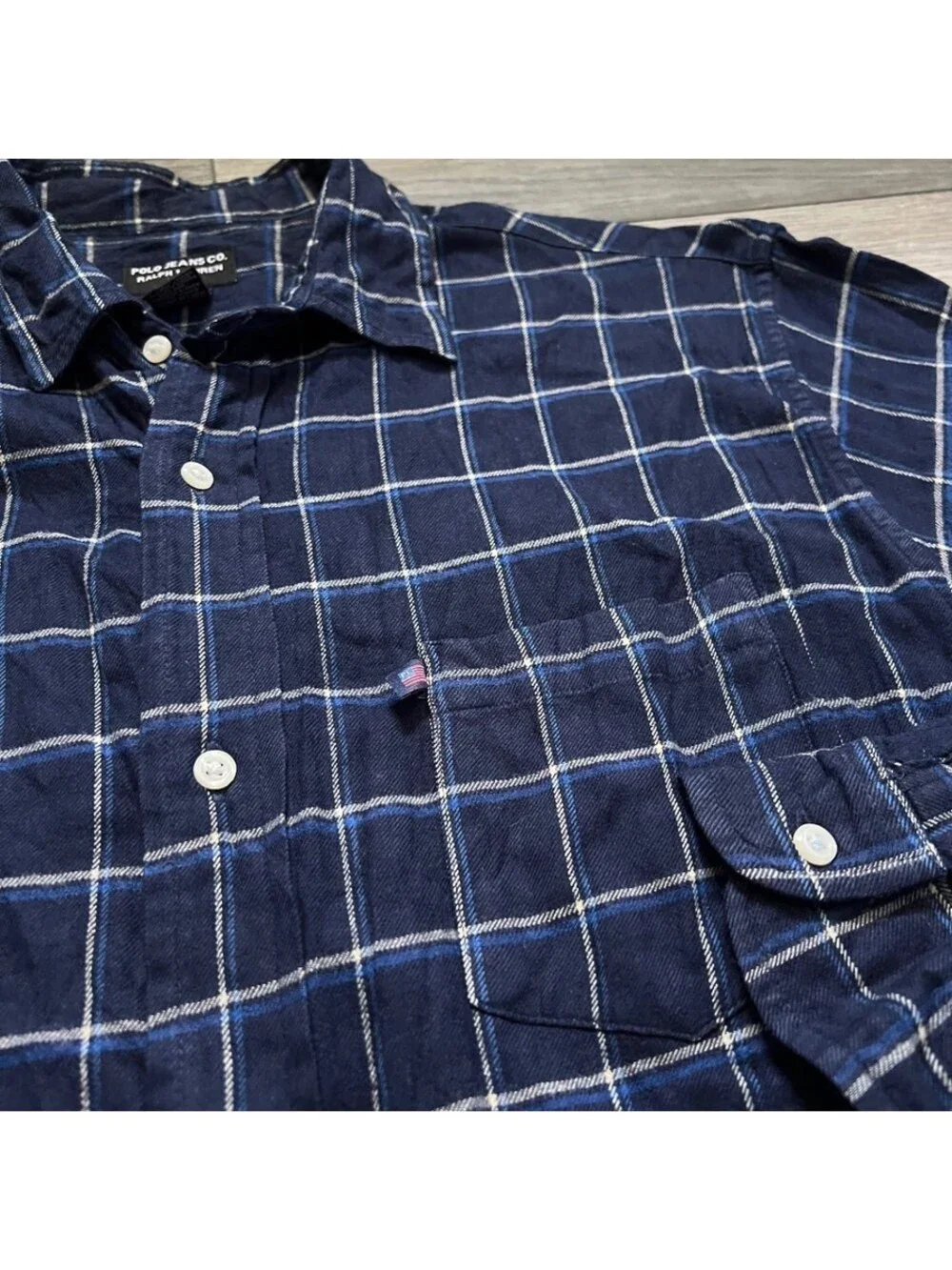 Polo Jeans Co Ralph Lauren Men's L Button-Up Shirt Flannel Plaid Shirt Rayon